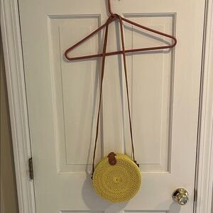 Yellow straw studios hand woven in Bali  Round Woven Crossbody Bag like new